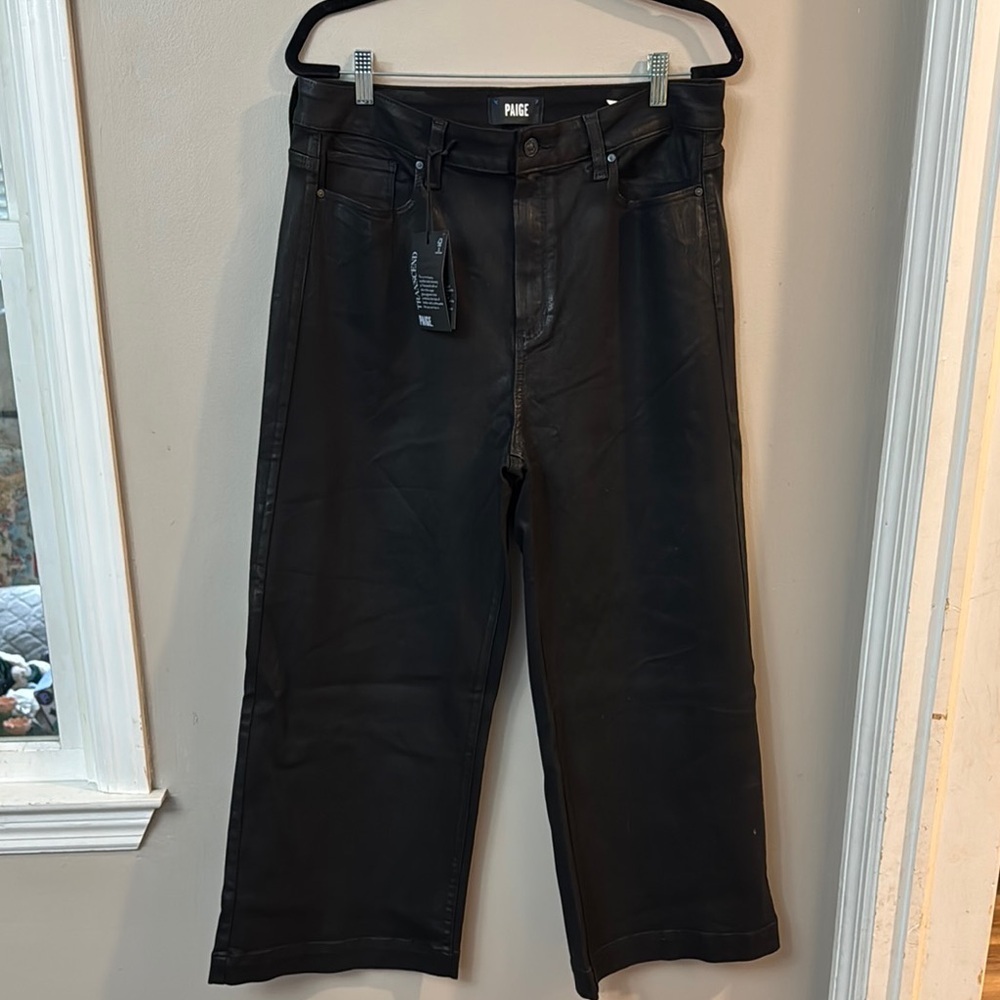 NWT PAIGE Anessa Wide Leg Black Fog Luxe Coating